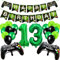 Geburtstagsdeko Jungen 13 Jahre, Gamer Deko Geburtstag, Happy Birthday Girlande Banner Deko Junge, Gamecontroller Luftballons Schwarz Grün Ballons Set für Kinder Videospiel Thema Party Zubehör