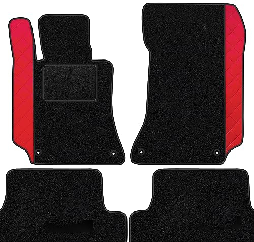 moto-MOLTICO Fußmatten Auto Velours Autoteppiche Schwarz Automatten Set 4-teilig - Auffälliges Design - passend für Mercedes-Benz C-Klasse W203 Sportcoupe 2000-2008 (Rotes Muster)