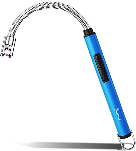 SUPRUS Kerzenanzünder elektrisches Lichtbogen-Feuerzeug dreifaches Sicherheitsfeuerzeug, Edelstahlgehäuse & Aufhängehaken mit 360° flexiblem Hals (blau)