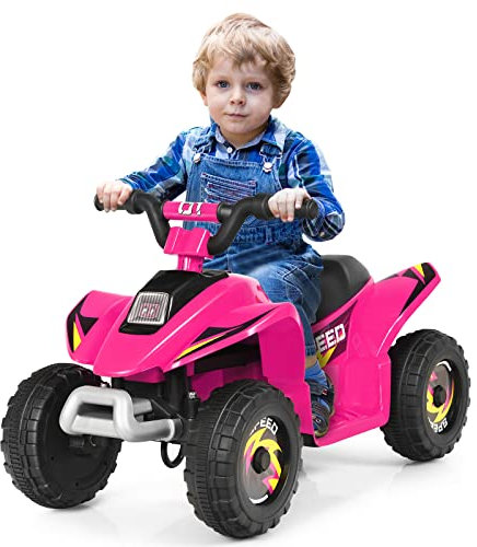 COSTWAY 6V Quad Elettrico per Bambini, Mini Quad da Spiaggia con Funzione Avanti/Indietro, Velocità Massima 4,6 km/h, Regalo per Bambini 3 Anni+ (Rosa)