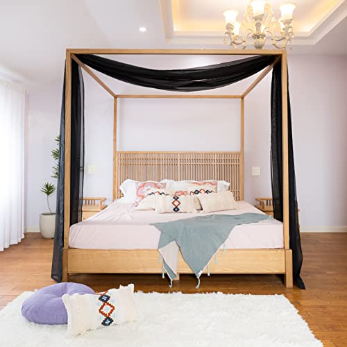 Linentalks Schwarze Betthimmel-Vorhänge für King- und California-King-Bett, luxuriöser, durchscheinender Schal, Volant, Betthimmel, Betthimmel, Vorhänge, Betthimmel, 1 Stück, 132,1 x 650,2 cm cm