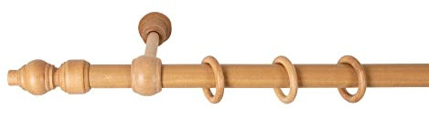 SN Deco - Stilgarnitur Gardinenstange Vorhangstange Filigrano, Holz, 28 mm, 1-Lauf, Komplettset mit Ringen, 140 cm (Eiche)
