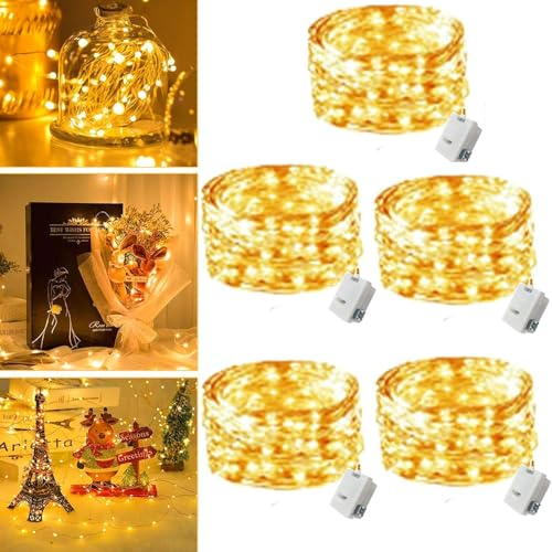 LED Fairy Lights Battery -Pack of 5 2 m 20 LEDs Mini,Fairy Lights Wire,LED Lighting Battery Operated Decoration for Bottle,Christmas Tree Wedding Balcony Party Decoration