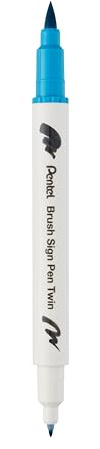 Pentel SESW30C-T114E Brush Sign Pen Twin Fibre-Tip Pen with Two Flexible Writing Tips, Water-Based Ink, Turquoise, Pack of 1