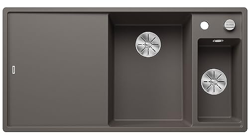 BLANCO AXIA III 6 S | Granitspüle aus SILGRANIT vulkangrau | Einbauart: Einbau von Oben | Hauptbecken rechts | mit Glasschneidbrett | für 60 cm breite Unterschränke | Verschiebbares Schneidbrett