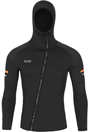 YuanDiann Giacca da muta da uomo con cappuccio da 1,5 mm, protezione solare, in neoprene, per snorkeling, surf, elasticizzata, con cerniera frontale, a maniche lunghe, confortevole, colore nero,