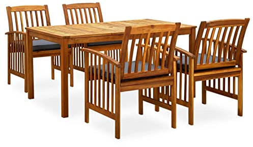 ZHOUMIN 5-TLG. Garten-Essgruppe mit Kissen, Esstisch Mit Stühlen, Gartenmöbel Set, Gartengarnitur, Möbelsets, Balkonmöbel Set, Esstisch-Set, Sitzgruppe, Massivholz Akazie