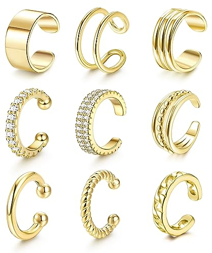 Chriscoco Ear Cuff Set für Damen Ohrmanschette Ohrringe Fake Ohrringe Fakepircings Ohr Earcuffs 14K Gold Clip Ohrringe Non Piercing Fake Helix Knorpel Wrap Cuff Ohrringe Ohrklemme mit Geschenkbox
