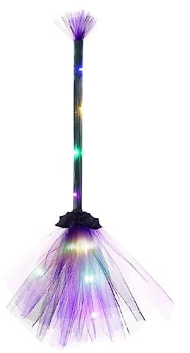 Escoba de bruja de Halloween con luz LED, escoba de brujas, accesorios de cosplay, accesorios de disfraz para niños y adultos, decoración de Halloween, escoba de bruja iluminada