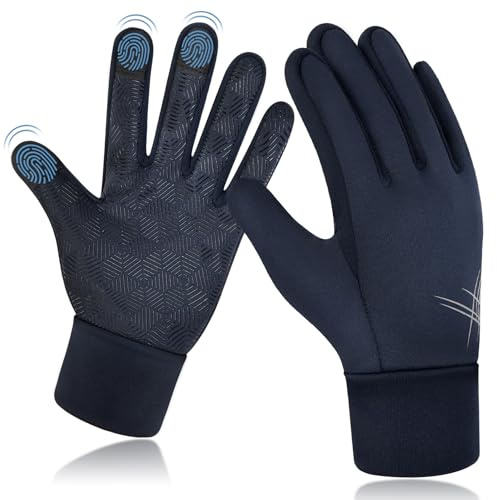 EEFOW Handschuhe Kinder Winterhandschuhe Touchscreen: Thermo Fleece Fahrradhandschuhe mit Winddicht Anti-Rutsch Laufhandschuhe (für 4-12 Jahre Jungen & Mädchen, Schwarz & Blau)