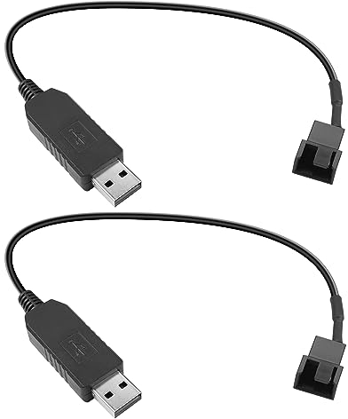 YACSEJAO PWM 12V USB Fan Step-Up Connector Cable 2Pack Full Speed 12V Step-Up USB to 3Pin/4Pin PC Fan Sleeved Power Adapter Cable