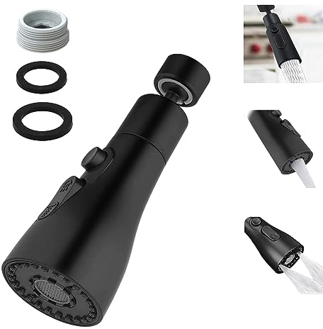 YDHfdc Lavello Rubinetto Gorgogliatore 360°Girevole Rubinetto a Spruzzo 3 Modalità Rubinetto da Cucina Testa a Spruzzo con Adattatore per FM22 Rubinetto Della Cucina Ugello (Nero)