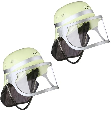 Relaxdays Feuerwehrhelm Kinder 2er Set, verstellbar, klappbares Visier, Nackentuch, Feuerwehr, HBT 24,5x22,5x28 cm, gelb