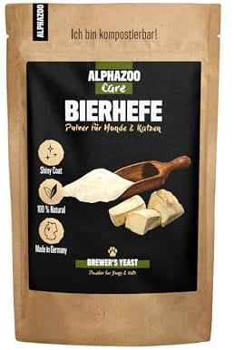 alphazoo Bierhefe Hund & Katzen Pulver 250g I Natürlicher Vitamin B Komplex gegen Haarausfall & Juckreiz I Biotin Fellpflege bei Schuppen, trockene Haut I Reine Bierhefeflocken mit B-Vitaminen