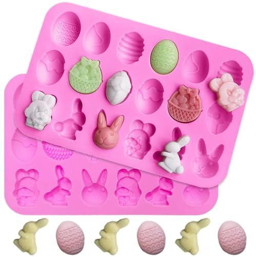 2 Stück Ostern Silikon Schokoladenformen, Osterei Silikonform, Osterhase Silikon Form, Ostern Backform Kuchenform, für Machen Kekse, Schokolade, Kuchen, Handgefertigte Seife