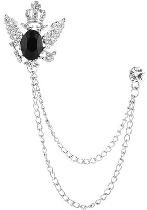 Harilla Anzug-Brosche mit Kette, Herren-Revers-Brosche, Metall-Brosche, Anstecknadel, Anstecknadel für, Anzug, Mantel, Kleidung, Freund, Vater, Silber und Schwarz