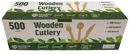 Love The Earth Wooden Cutlery Variety, 500 Pack