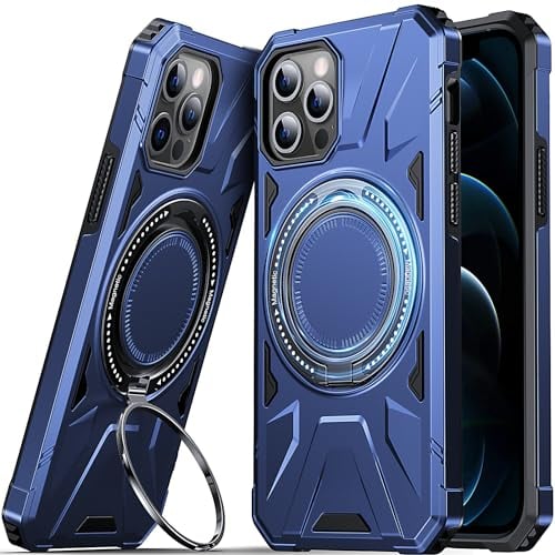 DASFOND Armor Shockproof Rugged Case for iPhone 12 & 12 Pro with 360° Ring Kickstand, Heavy Duty Protection, Blue
