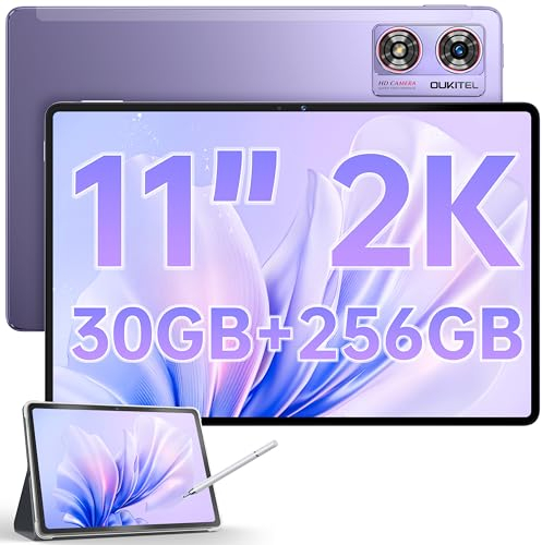 OUKITEL OT8 Tablet Android 14-30 GB RAM + 256 GB ROM - 11 FHD+ Schermo 2K Tablet con Penna, 8800mAh/18 W, 13 MP+8 MP Camera, Octa Core, Tablet PC Altoparlante*4|TÜV|GPS|OTG|Widevine L1, Viola