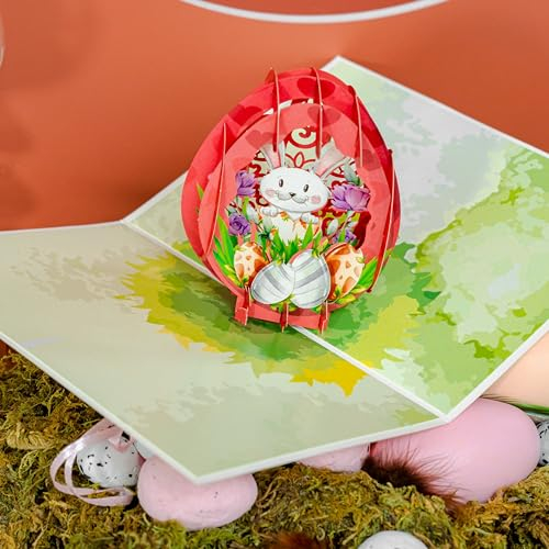 CraftVie Osterei Pop Up Karte - Osterkarte - Handgefertigte 3D Pop Up Grußkarte für Sie - Osterkarte, Hase im Ei