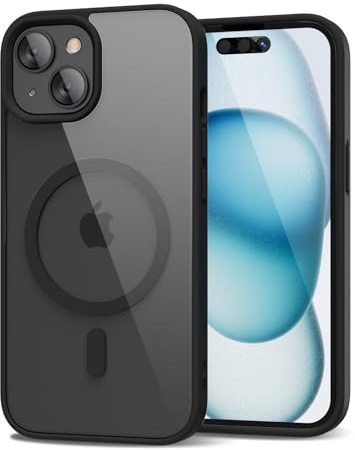 oakxco für iPhone 15 Hülle Magsafe Durchsichtig, Klar Magnetisch Induktives Laden Handyhülle Bunt Dünn Silikon & Transparent Hart Plastik, Cute Einfarbig Clear Case Handy Hülle für Mädchen, Schwarz