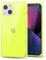 Svanove for iPhone 13 Mini Clear Case Square Rectangle Edge, Transparent Aesthetic Trendy Girly Neon Bright Silicone Rubber Phone Case for Women, Thin Slim TPU Bumper Protective Cover, Neon Green