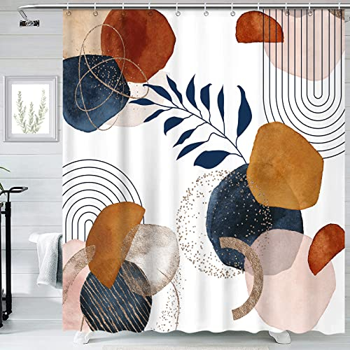 ZAOJUP Duschvorhang 180x200cm Blätter Linie, Beschwerter Saum Antischimmel Textil, Wasserabweisend, Waschbar Polyester Stoff Badevorhänge mit 12 Ösen und Duschvorhangringe für Badezimmer, Badewanne