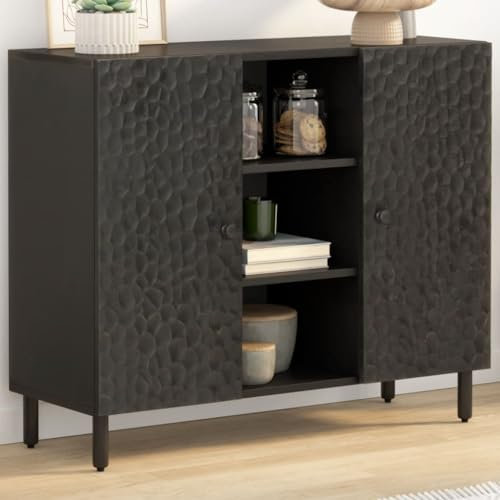 Chaduof Beistellschrank Schwarz 90x33x75 cm Massivholz Mango, Schrank Klein, Flurschrank, Kommode, Vorratsschrank, Flurschrank, Badezimmerschrank, Kleinmöbel - 356847