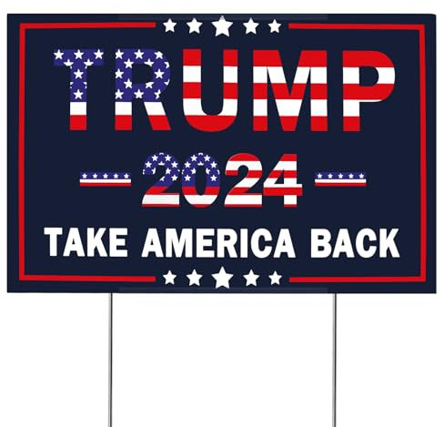 Panneau de cour Trump 2024 avec piquets en métal, double face 40,6 x 63,5 cm, panneau de signalisation Donald Trump Take America, panneau voté extérieur pour panneaux de pelouse Trump, décoration de