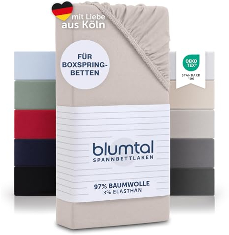 Blumtal Luxus Spannbettlaken 200x200 Boxspringbett bis 40cm Höhe - Oeko-Tex Zertifizierte Baumwoll Bettlaken 200x200 Boxspringbett - Spannbettlaken 200x200 Baumwolle - Ivory