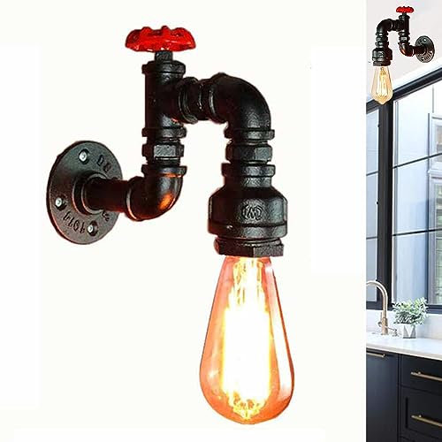 Chao Zan Industrielle Wasserpfeife Wandleuchten, Vintage Lampen, Retro Wasserpfeife Wandlampe, Rustikale E27 Wasserrohr Metall Water Pipe Wand Licht Wasserleitung für Schlafzimmer Restaurant (A)
