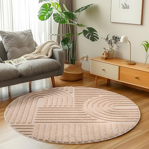 Carpetsale24 Tapis Salon Moderne Tapis Chambre Rose 200 cm Rond - Tapis à Poils Courts, Style scandinave, Conception bohème Doux et Moelleux - Tapis Cuisine Moquette Salle de Sejour