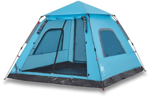 vidaXL Kuppel Campingzelt 5 Personen, Kuppelzelt mit Quick-Release-System, Wurfzelt mit Überzelt, Trekkingzelt Zelt, Blau 190T Polyester