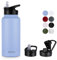 MURBONE Insulated Water Bottle, 1L Stainless Steel Drink Flask with Straw, BPA Free, Leakproof Double Walled Vacuum Bottle with 2 Lids (Straw and Spout), Blue