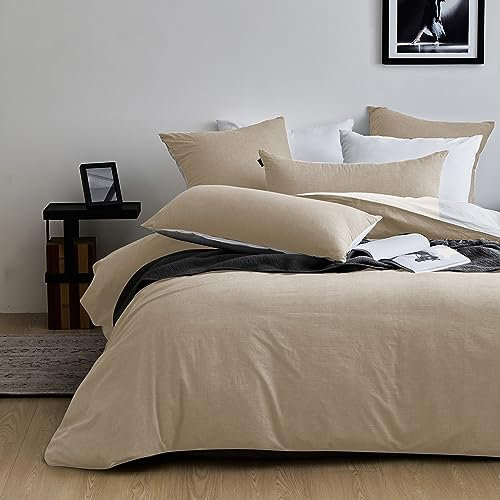 MILDLY Housse de Couette 240x260 Coton, 100% Coton Lavé, Certifié Oeko-TEX, Apricot Set de Housse Couette avec Fermeture Éclair, Parure de Lit 2 Personne 240x260 Coton avec 2 Taie d'oreiller 65x65 cm