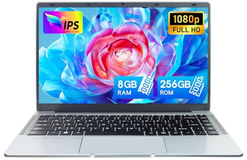 LONGEVINCE 14 pollici Laptop, 8 GB DDR4 Ultrabook Laptop, 1920 x 1080 IPS, Celeron N4120 Quad Core laptop (fino a 2,6 GHz), USB 3.0, ultra-sottile portatile Notebook (Argento, 8+256G SSD)