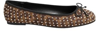 Long Tall Sally - LTS Leopard Print Faux Suede Diamante Ballerina Pumps in Standard Fit - Women's Brown