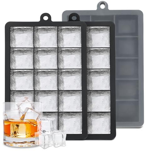 XIKAYA Eiswürfelform, Eiswürfelform groß mit Deckel, QuadratischerEiswürfelbehälter, Eiswürfelbehälter Silikon,Lebensmittelecht,BPA-frei,Für Cocktails,Whisky,Wein,Eistee(3er Pack,45 Fächer)