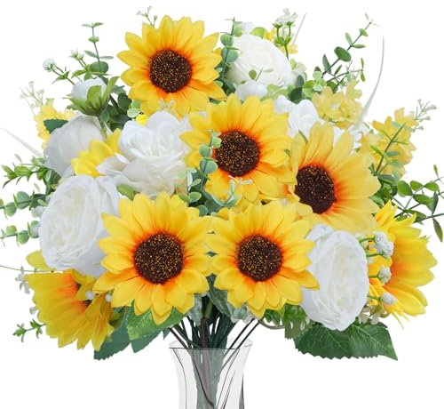 Zythrem Artificial Flowers Silk Fake Sunflower Bouquet Artificial Morning Glory Flowers Hyacinth Faux Flowers for Spring Wedding Home Table Centerpieces Flora Arrangement Indoor and Outdoor