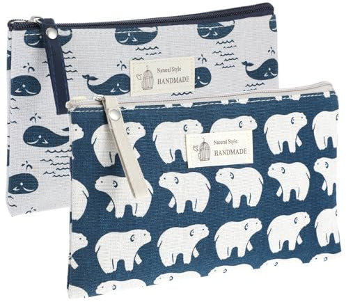 JIEYAO Kosmetiktasche aus Leinwand, 2 Stück Klein Schminktäschchen Reise-Kulturtasche Tragbare Bedruckte Make up Tasche mit Reißverschluss Multifunktional Organizer Tasche für Damen Kosmetik(B)