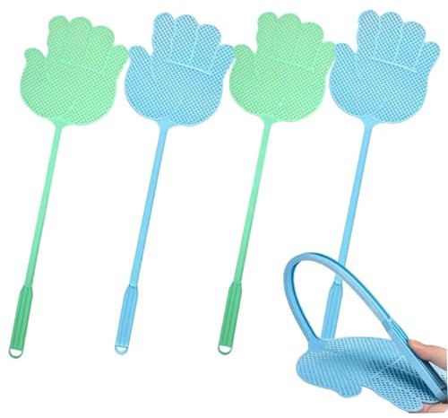 4 Stück Fliegenklatsche für den Innenbereich Fliegenklatsche aus Kunststoff im Multipack Fliegenklatsche mit langer Hand Fliegenklatsche für Außenbereich Insektenklatsche mit langem Griff,handförmig