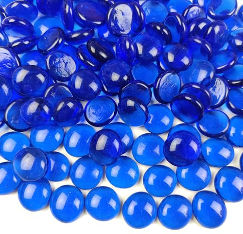 G&S homedeko 100Pcs Glass Pebbles,500g Cobalt Blue Flat Marble Beads,Decorative Stones for Vases,Aquarium Gravel,Art Craft,Flowerpot,Landscaping & Home Decor