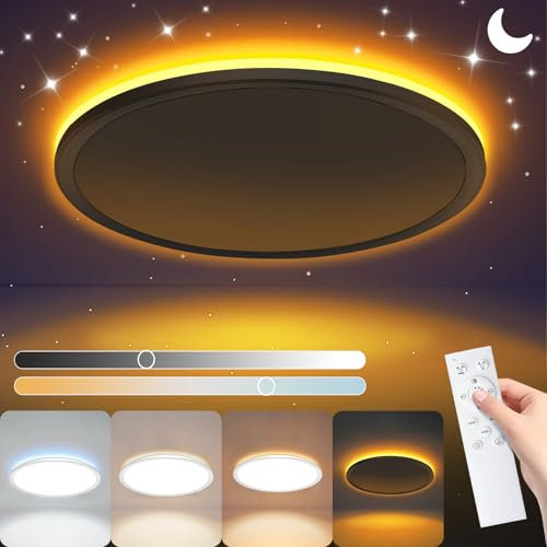 NEEMOSI LED Deckenleuchte mit Nachtlicht - 36W Deckenlampe Dimmbar mit Fernbedienung&Timer, Rund Flach Lampe für Schlafzimme Wohnzimmer Küche Badezimmer Kinderzimmer Ø39cm