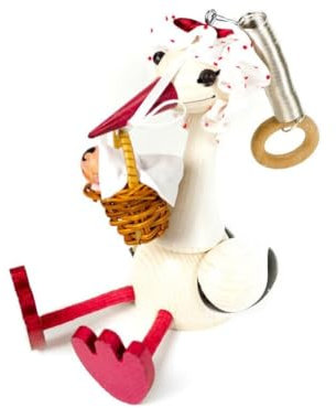 Schwingfigur Storch mit Beutel und Kind – Handgefertigte Dekoration aus Holz