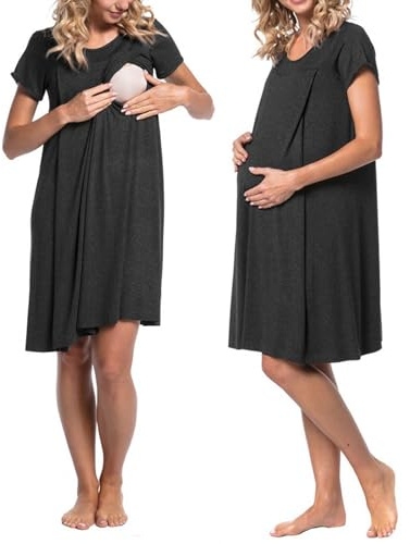 Chemise de Nuit Allaitement, Chemise de Nuit Maternité, 3 en 1 Allaitement, Hôpital et Grossesse, Confort Maximal, Pyjama Allaitement Maternité, Pyjama Maternité Accouchement