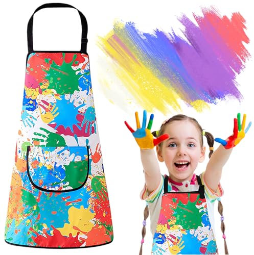 COYUN 1pcs Malschürze Kinder, Schürze Schule für Mädchen Junge, Verstellbare Kochschürze mit Big Taschen, Malkittel, Kinder Wasserdicht Malerkittel, für Basteln Malen Backen Kochen