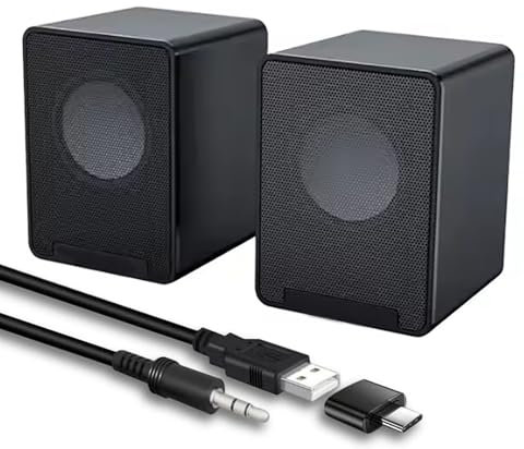 INGONEON Small PC Speakers,【2025 Upgraded Version】 Small Computer Speakers, Mini Laptop Speaker USB Powered 3.5mm Aux Speaker for PC,Laptop,Tablet 4 diaphragms and Deep Bass