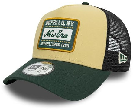 New Era Patch Trucker Cap verstellbar Sommer beige grün Kappe A-Frame Buffalo 1920 - One-Size