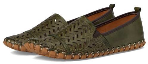Spring Step Women's KAPRI Slip-On Leather Loafers - Premium Quality, Laser Cut Design, Removable Insoles, Made in Turkey OLIVE GREEN EU 38 / 7.5 - 8