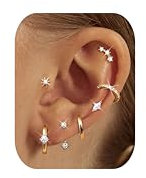 Dochais 7 Paar Ohrringe für Frauen, 14K Gold Vergoldete Creolen, 316L Chirurgenstahl Ohrring Set, Hypoallergene Stud Ohrringe Cartilage Huggie Hoop Tragus für mehrfache Piercings Damen A(Gold/Silber)